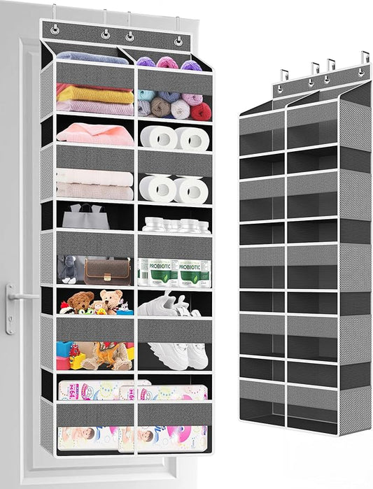 Over The Door Organizer Multi Pocket,5 Tier Large Hanging Shelf for Storage Kids Toys, Diapers, Clothes,Yarn,Heavy Duty Behind Door Storage for Bedroom Bathoom Nursery Closet Pantry,Gray