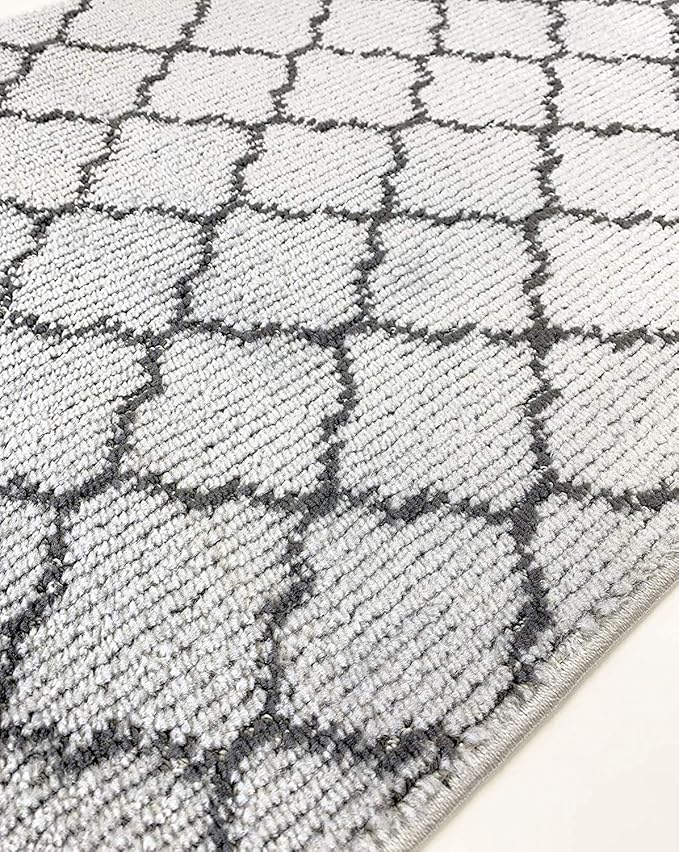 Custom Size Modern Runner Rug Carpet for Hallway Entryway Foyer Kitchen, Slip Resistant Latex Rubber Backed 31 inch Wide X Customized Length, Trellis Grey, 31 inch X 17 feet