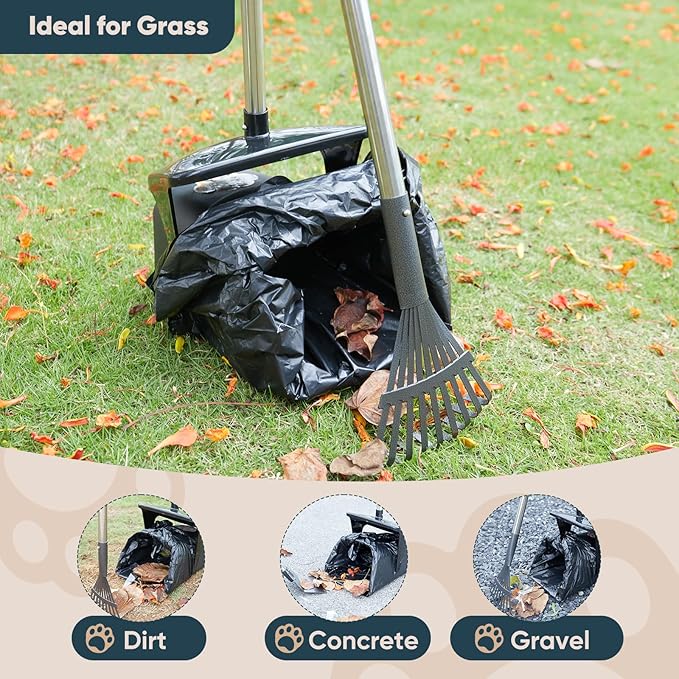 Stainless Steel Dog Pooper Scooper,40" Long Handle Swivel Bin, Rake and Spade,20 Waste Bags & Hook - Heavy Duty Portable Metal Poop Scooper for Large,Medium and Small Dogs-Mewly Pet