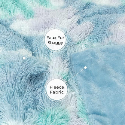 Tuddrom Decorative Extra Soft Faux Fur Throw Blanket,Solid Reversible Fuzzy Lightweight Long Hair Shaggy Blanket,Fluffy Cozy Plush Fleece Comfy Microfiber Fur Blanket for Couch Sofa Bed,Tie Dye Blue