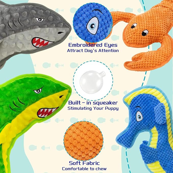 Dog Toy Squeak No Stuffing Toys, 4-Pack Toys for Small Medium Large Breed, Puppy Teething Interactive Toy to Keep Them Busy, Best Christmas Birthday Gift-Mewly Pet