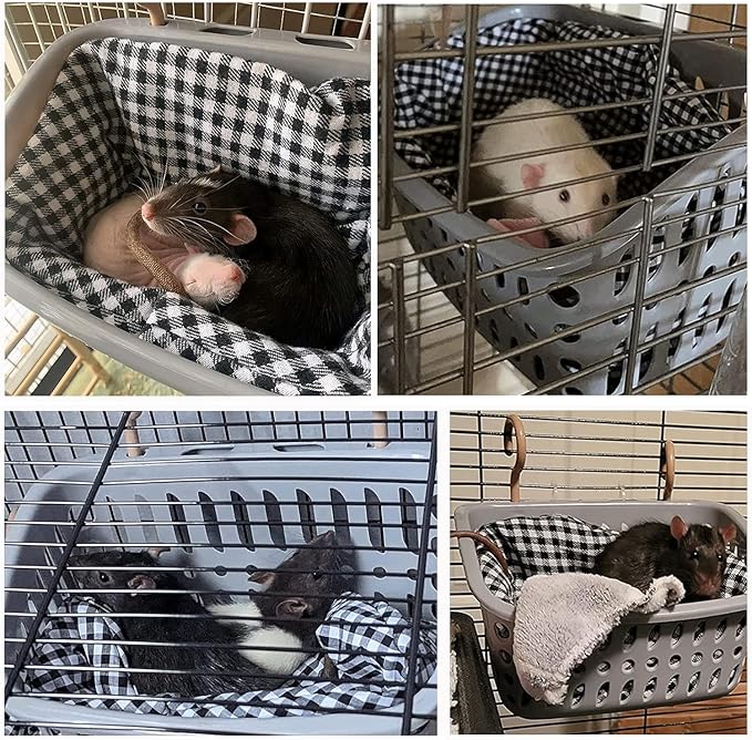 JWShang Rat Hammock for Cage, Chew Proof Hanging Basket Bed with Sturdy Hooks, Pet Cage Accessories, Safe Cozy Small Animal Rodent Hammock for Sugar Glider Mice Snuggling Sleeping (Blue, Large)-Mewly Pet