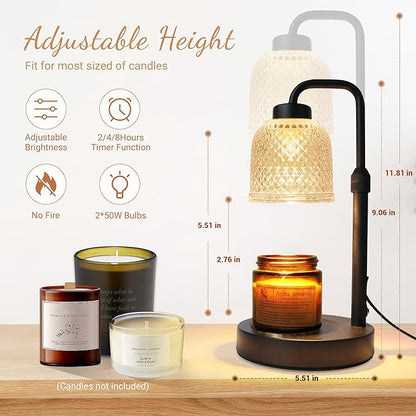 AIFEI Candle Warmer Lamp with Timer, Dimmable Adjustable Height Candle Lamp, Birthday Gifts for Women Mom Sister Friends, House Warming Gifts New Home, Candle Lamp Warmer with 2 Bulbs - CoalBlack