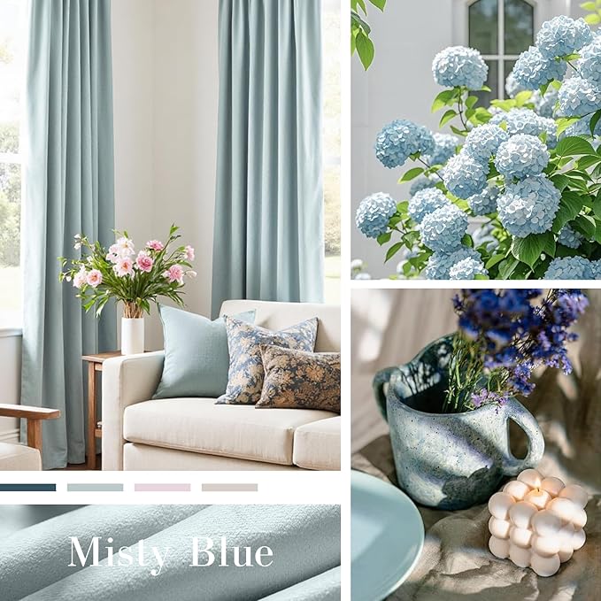 Lazzzy Velvet Blackout Curtains Thermal Insulated Room Window Drapes Super Soft Luxury Curtains for Living Room Bedroom Rod Pocket 2 Panels, Misty Blue, 52" W x 102" L