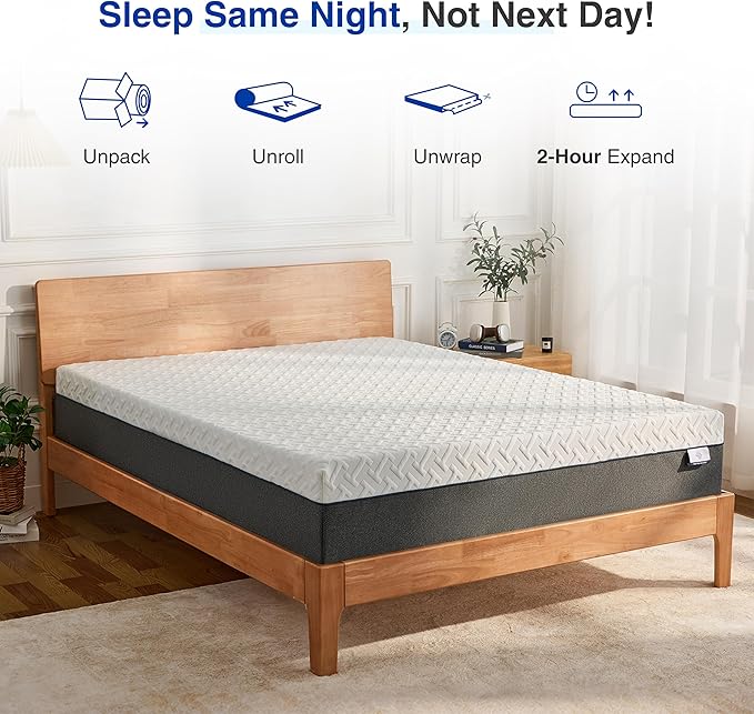 12 Inch Green Tea Memory Foam Mattress, Full Size Mattress in a Box, Gel Infused Foam for Pressure Relief and Cool Sleep, CertiPUR-US Certified, Medium Firm