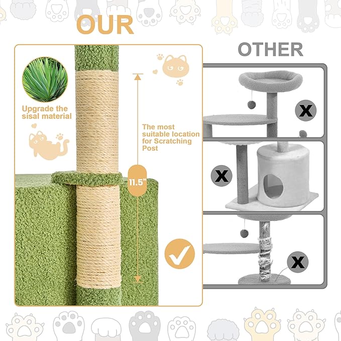 24 Inch Cat Tree Condo for Indoor Cats with Floral Sisal Scratching Post, Plush Hang Ball Play Furniture for Kittens Cats, Yellow-Mewly Pet