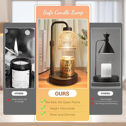 AIFEI Candle Warmer Lamp with Timer, Dimmable Adjustable Height Candle Lamp, Birthday Gifts for Women Mom Sister Friends, Candle Warmer Gifts New Home Decor, Candle Lamp Warmer with 2 Bulbs - Black