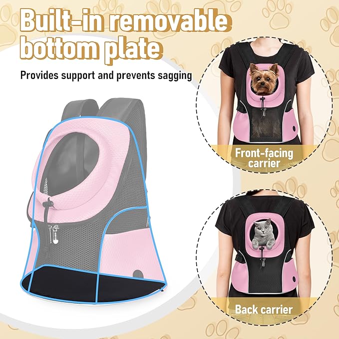WOYYHO Pet Dog Carrier Backpack Small Dog Front Backpack Ventilated Mesh Dog Travel Back Pack with Safety Belt for Travel Hiking Cycling Outdoor Adventures (Size M: 5-9 lbs, Pink)-Mewly Pet