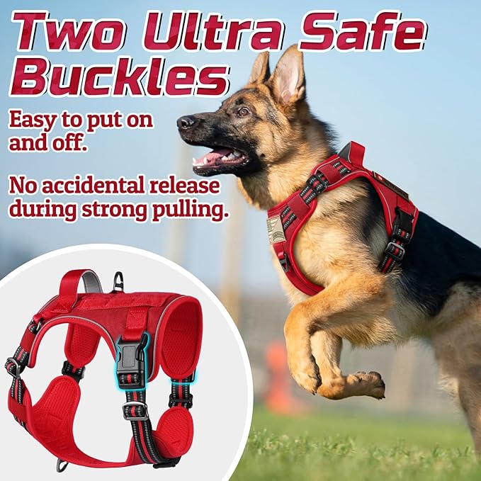 rabbitgoo Tactical Dog Harness for Large Dogs, No Pull Military Service Vest with Handle & Molle, Easy Control for Training Walking, Adjustable Reflective Straps, Red, XL-Mewly Pet
