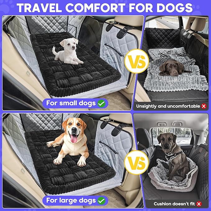 Dog Car Bed Mat, Non-Slip Backseat Extender Pet Blanket, Plaid Dog Bed for SUVs, Sedans & Trucks, Chew-Resistant Travel Pad for Dogs, Easy Clean & Scratch-Proof & Comfort (50"x24.6") Black-Mewly Pet