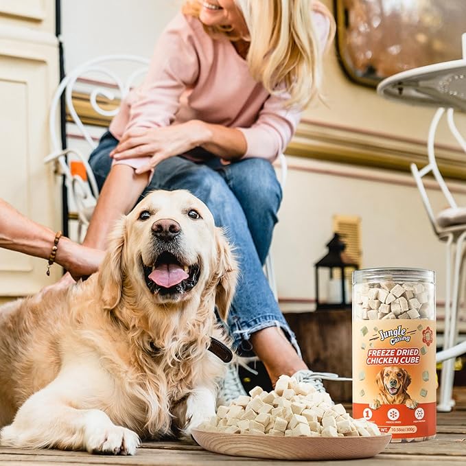 Jungle Calling Freeze Dried Chicken Cat & Dog Treats, Single Ingredient Chicken Bites for Cats & Dogs, High Protein Pet Training Treats, Edible Organic Food Topper, 10.58 oz-Mewly Pet
