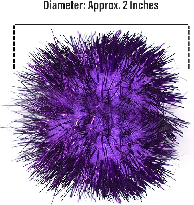 AUEAR, 12 Pack 2 Inch Sparkle Ball Shiny Glitter Tinsel Pom Poms Interactive Cat Balls for Kittens (4 Colors, 12 Inch-12 Pack)-Mewly Pet