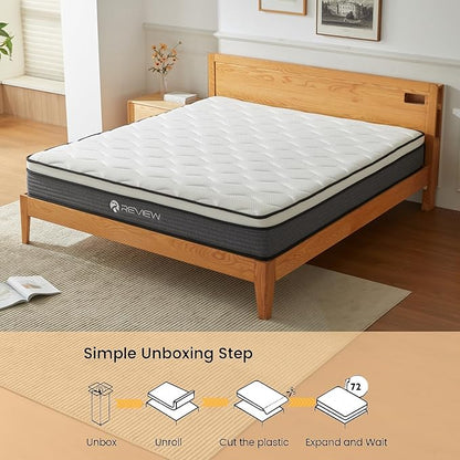 King Size Mattress, 10 Inch King Mattress in a Box, Memory Foam Hybrid Mattresses with Individual Pocket Spring for Motion Isolation & Silent Sleep, Pressure Relief, Medium Firm
