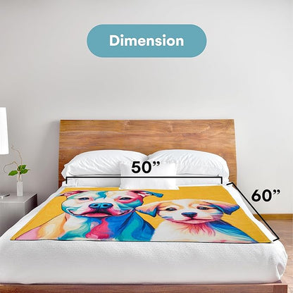 Dawhud Direct Pitbull Puppy Fleece Blanket - Soft Plush, Cozy Throw for Kids and Adults, Colorful Dog Blanket with Pitbull Puppy Print, Ideal for Beds, Couches, and Travel - 60 x 50 Inches, Yellow