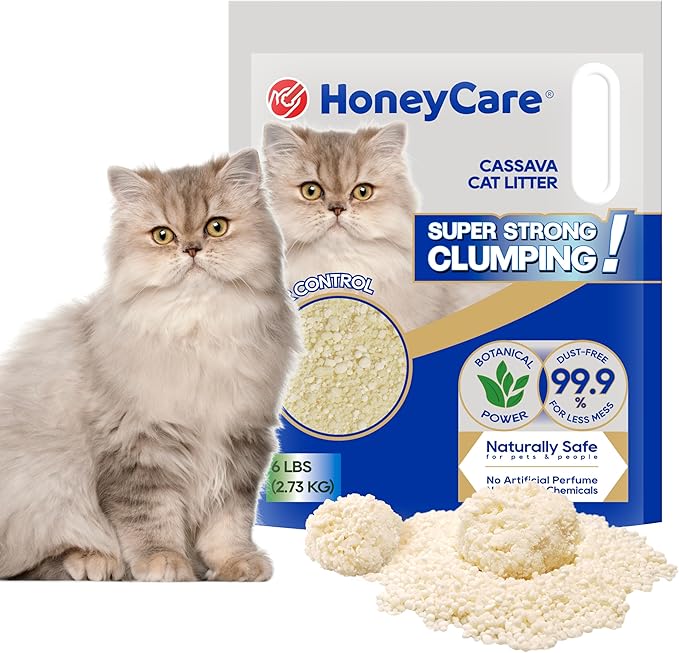 HoneyCare Cassava Cat Litter | Natural Cassava Formula | Fast Clumping & Odor Control | Low Dust & Eco-Friendly | 6 lbs-Mewly Pet