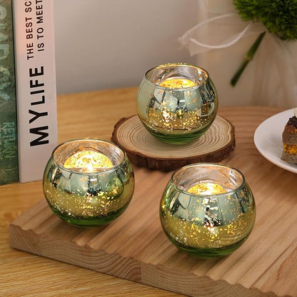 Volens 24PCS Green Votive Candle Holders Bulk, Round Mercury Glass Candle Holders for Tealight - Green Centerpiece Table Decorations for Wedding, Birthday, Party, Bridal Shower and Home Decor