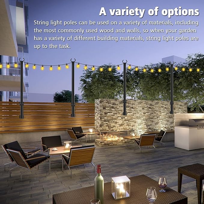 6 Pack 5Ft String Light Poles,Outside String Lights,Outdoor Light Poles,Metal Poles Stand for Patio,Backyard,Deck