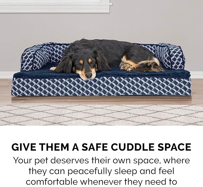 Furhaven Memory Foam Dog Bed for Large Dogs w/ Removable Bolsters & Washable Cover, For Dogs Up to 125 lbs - Plush & Woven Decor Comfy Couch Sofa - Diamond Blue, Jumbo Plus/XXL-Mewly Pet