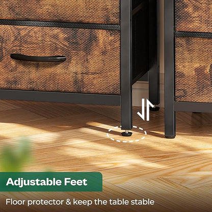 Huuger Nightstands Set of 2, 27.6 Inch End Tables with Charging Station, Fabric Drawers, Bedside Tables with USB Port and Outlet, Night Stands for Bedroom, Rustic Brown