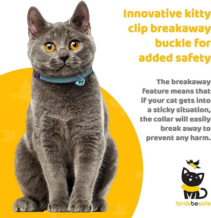 BirdsBeSafe® Break Away Cat Collar with Bell, Reflective Thread for Night Visibility, Comfortable Elastic Stretch Cat Collar to Protect Cat from Getting Stuck in The Garden.-Mewly Pet