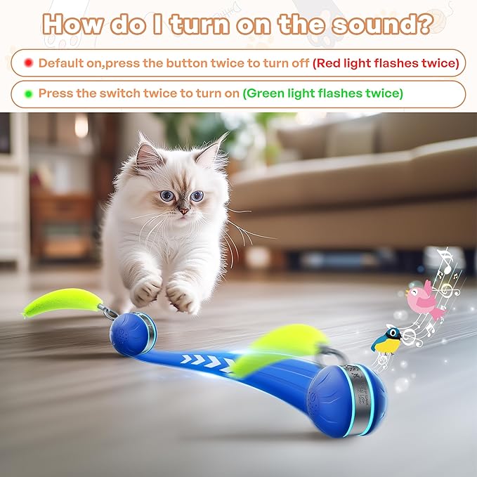 Interactive Cat Toys for Indoor Cats with 3 Mouse Tails,Electric Cat Ball Toy with Bird Chirping Sounds,Automatic Spinning Moving,300mAh Long Endurance Type-C Rechargeable,Pet Cat Supplies (Blue)-Mewly Pet