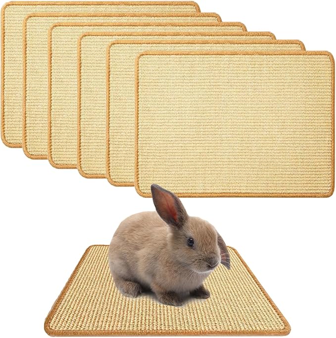 Oncpcare 6PCS Natural Bunny Scratch Mat - Rabbit Scratching Pad for Claws and Teeth Care - Chew Toys for Cages, Pet Bedding for Biting, Sleeping, Nesting, 16x12-Mewly Pet