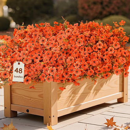 SHareconn 48 Bundles Artificial Fall Flowers for Outdoors Decoration, UV Resistant Silk Eucalyptus Lavender Faux Autumn Fake Plants for Outside Indoor Garden Yard Porch Home Decor, Autumn Colours