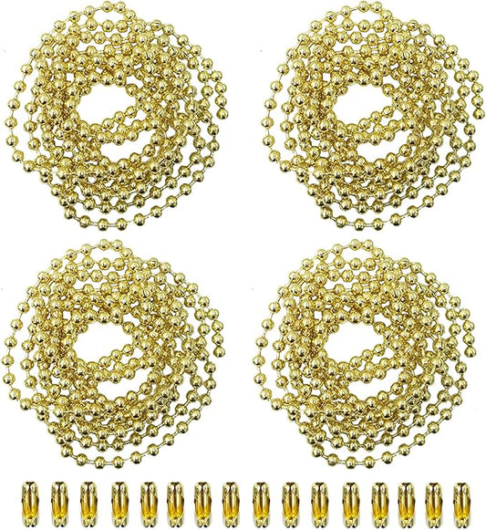 4 Pack Ceiling Fan Pull Chain Extender,Each Chain Length 39-inch(1 Meter) with 16 Connectors,Standard 3 mm Diameter Beaded Ball, Fit for Ceiling Fans and Light Fixtures Factory Pull,Golden