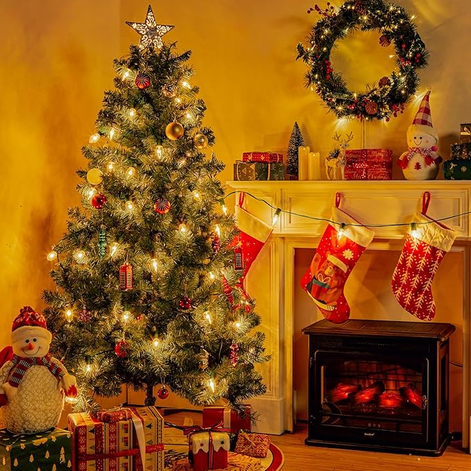 C9 Christmas Lights Outdoor 50FT Warm White Clear Haning Vintage C9 String Lights for Christmas Tree Indoor Room Outdoor Roof Patio Party Xmas Home Decoration, 50 +2 Bulbs, E17 Base, Green Wire
