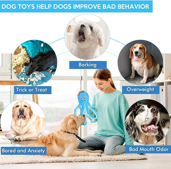 Squeaky Dog Toys Octopus Stuffed Crinkle Toy, Puppy Chew Toys for Teething, Durable Tug of War Interactive Plush Dog Toys for Puppies Small, Medium, and Large Dogs-Mewly Pet