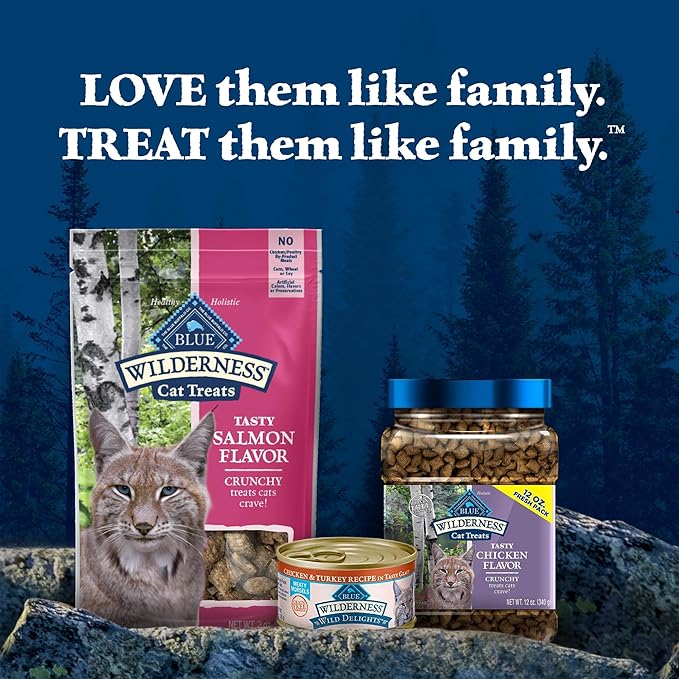 Blue Buffalo Wilderness High Protein Crunchy Cat Treats, Made with Natural Ingredients, Tasty Salmon Flavor, 2-oz Bag (Pack of 12)-Mewly Pet