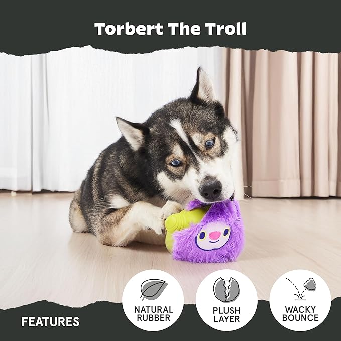 Barkbox Torbert The Troll Dog Toy for Large Dogs, Natural Rubber with Wacky Bounce Perfect for Aggressive Chewers and Long-Lasting Playtime-Mewly Pet