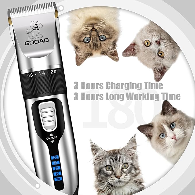Goood Cat Clippers for Matted Hair - Cordless Cat Shaver, Low Noise Paw Trimmer, Quiet Pet Hair Clippers (Silver)-Mewly Pet