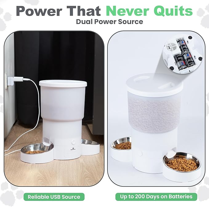 Automatic Cat Feeder for 2 Cats – Dual Food Dispenser with App Control, 5L Capacity (20 Cups), Smart Cat Food Dispenser for Multi Cats, Dual Pet Feeder with Stainless Steel Bowls and WiFi-Mewly Pet