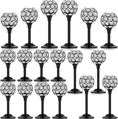 Qunclay 18 Pieces Crystal Candle Holders Bulk Candle Stick Holder Centerpieces for Table Wedding Centerpieces Crystal Decorative Tealight Dining Table Decor for Party(Black)