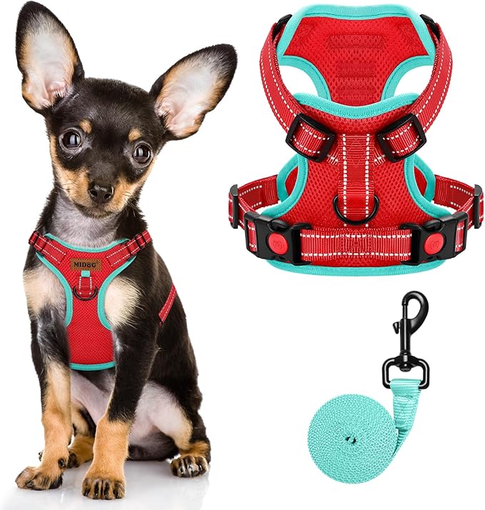 MIDOG No-Pull Dog Harness | Adjustable & Reflective Pet Harness Leash Set for Small Medium Large Dogs Walking, Training| No Choke, Front Clip, Soft Padded Vest with Easy Control Handle - Red, XS-Mewly Pet