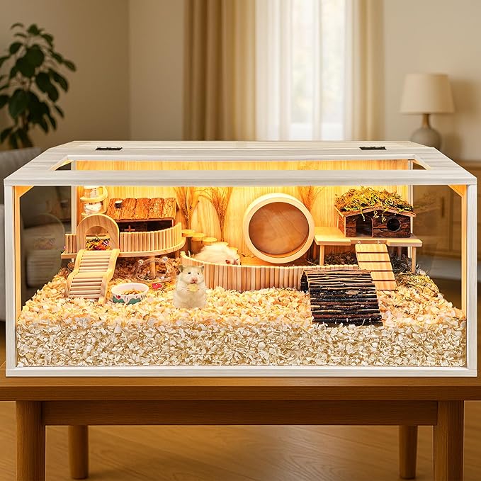 Prolee Hamster Cage Chewproof Wooden 40 Inch Guinea Pig Cages Mice and Rat Habitat Openable Top with Acrylic Sheets Solid Built-Mewly Pet