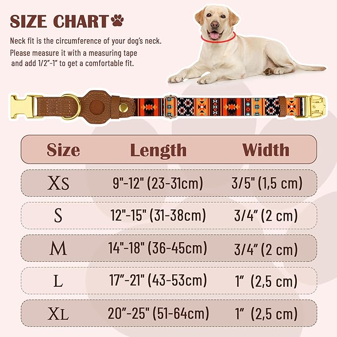 AirTag Dog Collar for Small Medium Large Breed - Adjustable Cute Pattern Dog Collar with Airtag Holder - Soft Leather Tracker GPS Apple Air Tag Pet Collars (Medium, 14"-18" Neck Fit, Western)-Mewly Pet