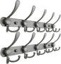 Dseap Coat Rack Wall Mounted - 5 Tri Hooks, Heavy Duty, Stainless Steel, Metal Coat Hook Rail for Coat Hat Towel Purse Robes Mudroom Bathroom Entryway (Grey, Pack of 2)