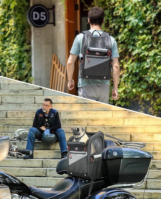 KEMIMOTO Motorcycle Dog Cat Carrier Bags Upgraded for Less Than 20 lbs Pets Carriers Portable Capacity Folding Backpack for Street Glide Road King with Passenger Seat Touring Trike Models Can AMS-Mewly Pet