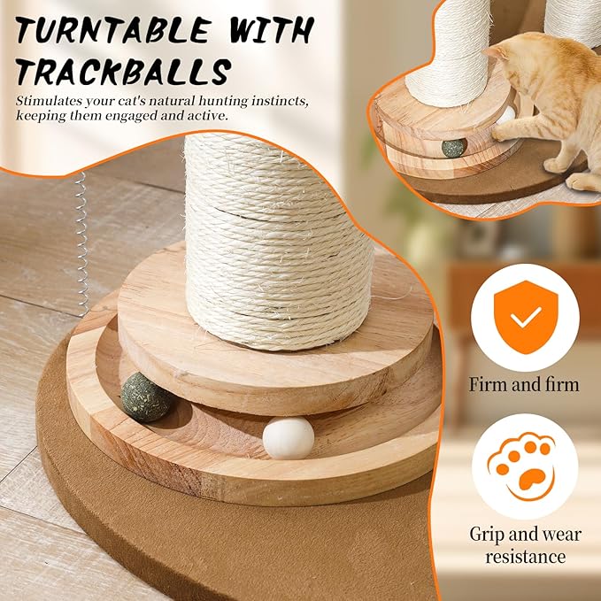 Wood Cat Tree Tower with Scratching Posts – Handmade Cat Condo for Indoor Cats – Cat Scratcher & Resting Platform – Stable & Stylish Cat Furniture-Mewly Pet