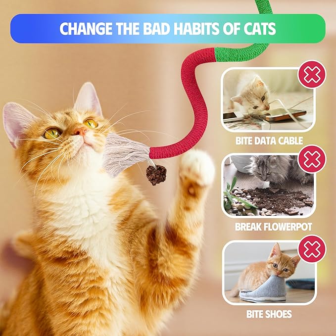 Cat Toys Chew Rope & Silvervine Sticks for Bored Indoor Adult Cats, 2Pcs Interactive Catnip Toys for Cats with Refillable Natural Catnip Bag for Teeth Cleaning-Mewly Pet