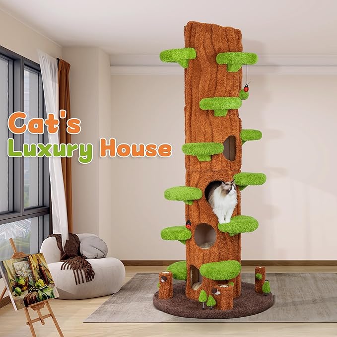 Luxury Cat Tree Tower for Indoor Cats,88.6" Tall Cat Tree,Multi-Level Furniture Activity Center with Scratching Posts Stand House Condo Funny Toys Kittens Pet Play House-Mewly Pet