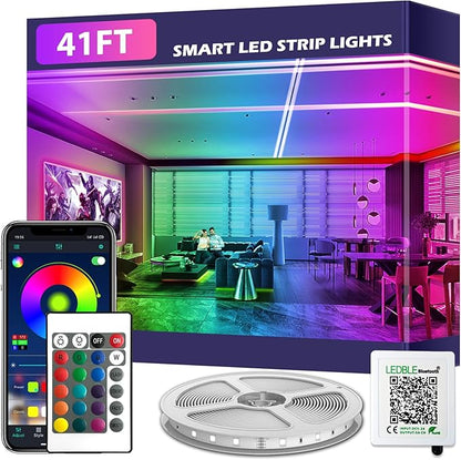 41FT Led Strip Lights,Long Smart Led Light Strips Music Sync 5050 RGB Color Changing Rope Lights,Bluetooth APP/IR Remote/Switch Box Control Led Lights for Bedroom,Home Decoration,Party,Festival