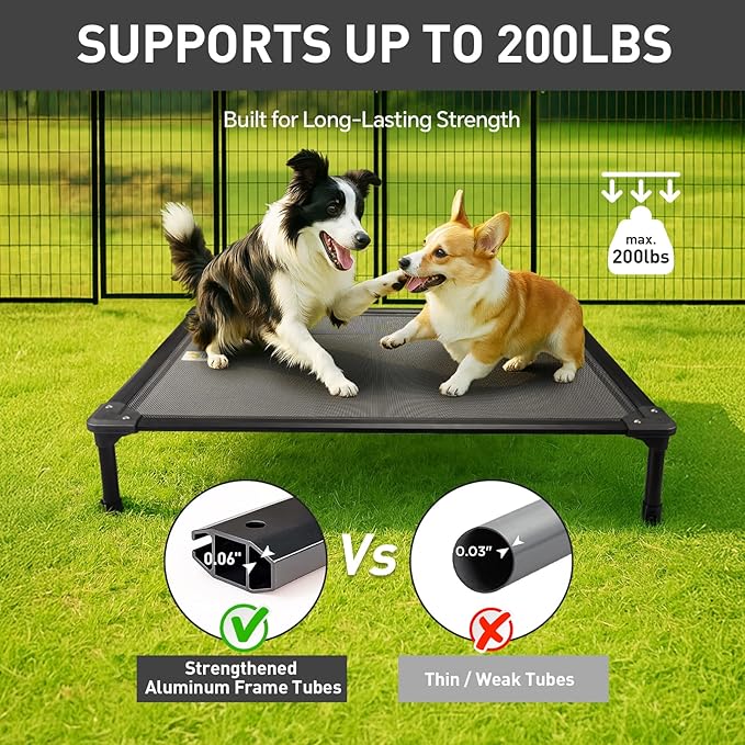 Sytopia 42'' Outdoor Elevated Dog Bed for Large Dogs, Chew-Proof Pet Camping Raised Cot with Breathable Mesh - Durable Frame, Cooling Hammock Bed, Non-Slip Feet, Waterproof, Easy Clean-Mewly Pet