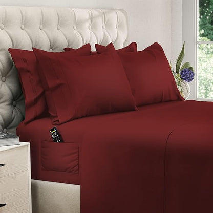 DREAMCARE Queen Sheet Set – 6 pcs Cooling Bed Sheets – up to 15” Deep Sheets Queen Size Bed Set – 2500 Supreme Collection – Extra Soft 100% Brushed Microfiber Hotel Luxury with Side Pocket – Burgundy