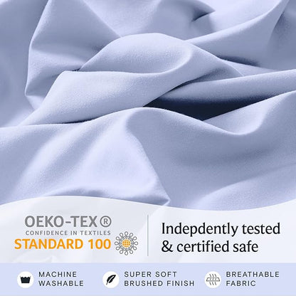 LuxClub 4 PC Sheet Set Bed Sheets Deep Pockets 16" Eco Friendly Wrinkle Free Cooling Machine Washable Hotel Bedding Silky Soft - Sky Blue Full