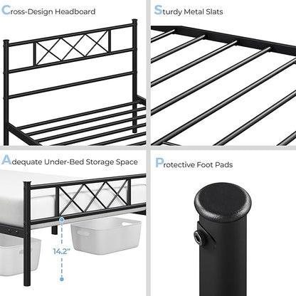 Yaheetech Twin Size Metal Platform Bed Frame with Simple Headboard and Footboard, Mattress Foundation for Under Bed Storage, Steel Slat Support, No Box Spring Needed, Easy Assembly, Black