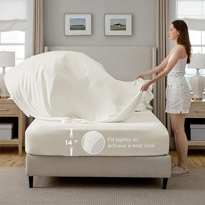 Bedsure Full Comforter Set Ivory - Bed in a Bag Full Size Bedding Set 7 Pieces, GentleSoft™ Pintuck Bed Set Gift for Family, Pinch Pleat All Season Comforter with Sheets, Pillowcases & Shams