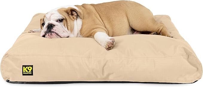 K9 Ballistics Tough Rectangle Pillow Medium Dog Bed - Removable Cover, Washable, Durable & Water Resistant Dog Bed Made for Medium Dogs 33" x 27", Sandstone-Mewly Pet